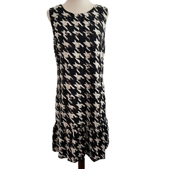 J. Crew Silk Sleeveless Houndstooth Midi Skirt Ruffle Hem Size 2 Black + White - Picture 1 of 10